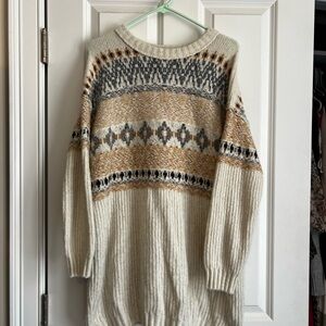 American Eagle Cream and Tan Patterned Women’s Sweater Dress